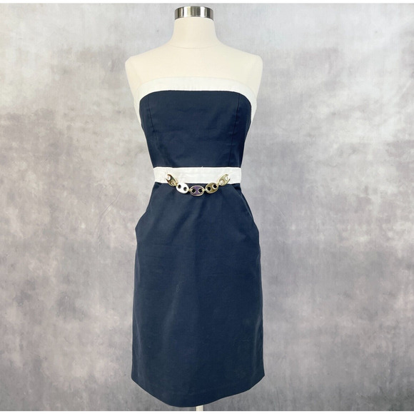Milly of New York Strapless Dress Womens 8 Chain Preppy‎ Classy Nautical READ - Picture 1 of 14